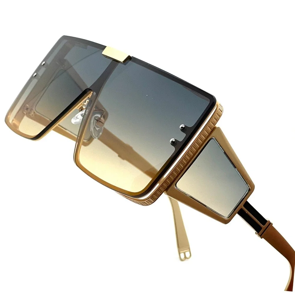Sunglasses Gold Frame Green Gradient Lens‎ Oversized Fashion Luxury Party Shades